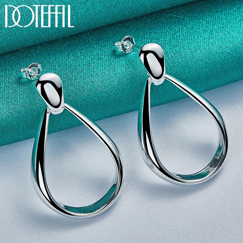 DOTEFFIL 925 Sterling Silver Classic Big Circle Drop Charm Earrings Women Party Gift Fashion Wedding Engagement Jewelry