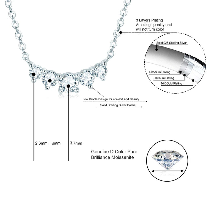 RAPRGOLD GRA Certified D Color Moissanite Smile Pendant Necklace for Women 925 Sterling Silver Chains Wedding Neck Jewelry Gifts
