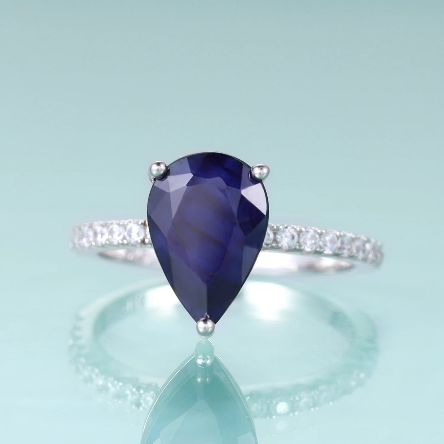 GEM'S BALLET Pear-Shaped Blue Sapphire Engagement Ring – Timeless Elegance