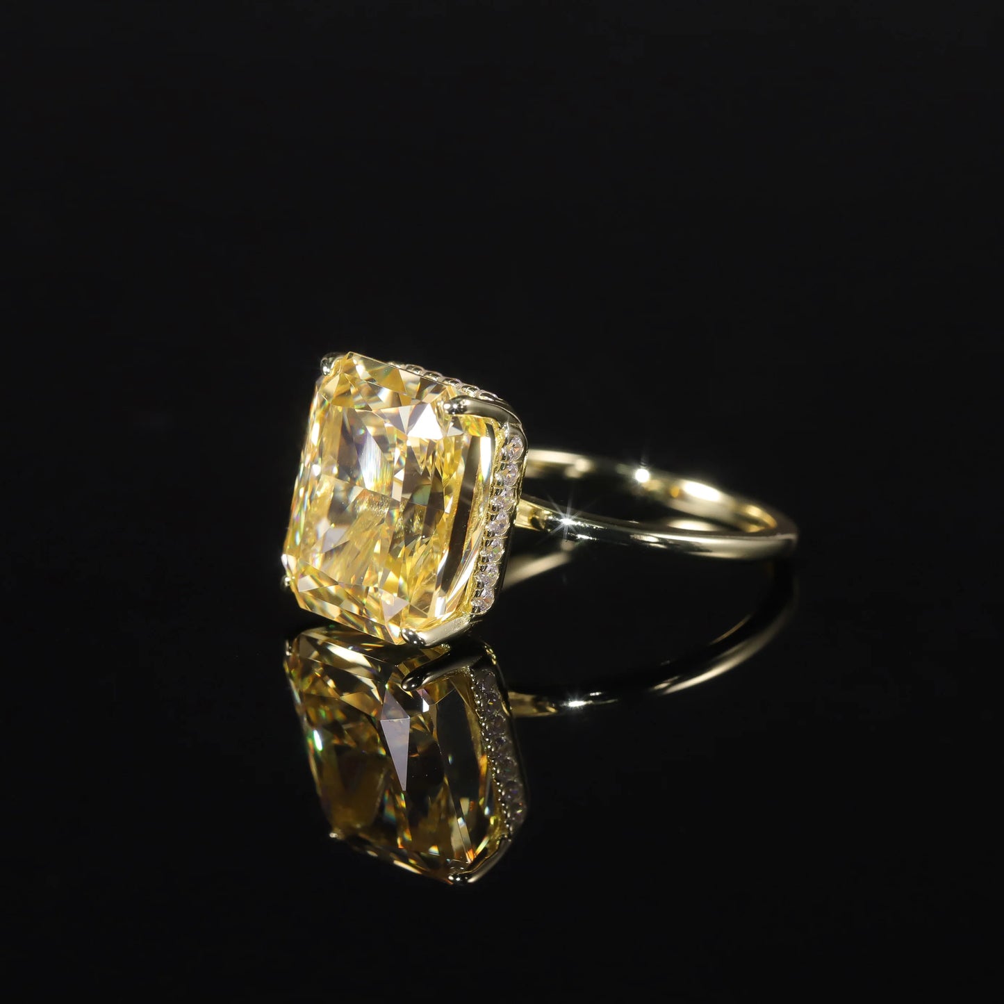 GEM'S BALLET Diamond-fire CZ- Fancy Light Yellow Engagement Rings in 925 Sterling Silver Handmade Cocktail Ring Gift For Her