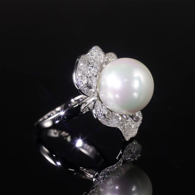 GEM'S BALLET Art Deco Freshwater Pearl Engagement Ring – Vintage Elegance