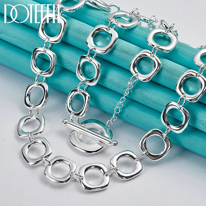 925 Sterling Silver Square Round Chain Necklace