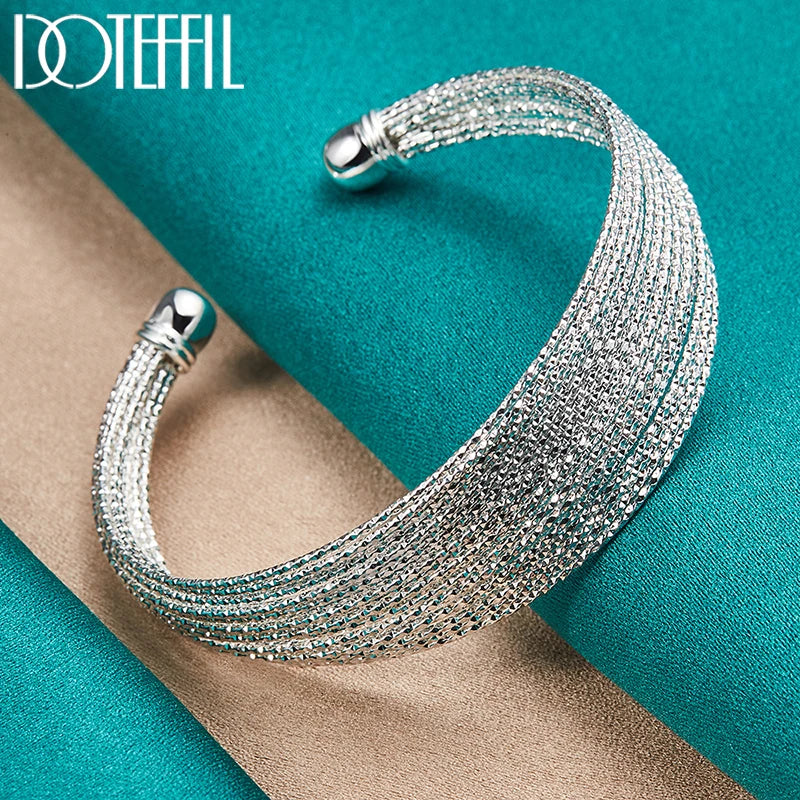 DOTEFFIL 925 Sterling Silver Multi-line Bangle Bracelet For Woman Man Wedding Engagement Fashion Charm Party Jewelry