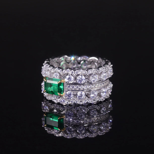 GEM'S BALLET Art Deco Green Emerald Statement Ring