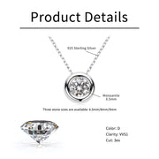 RAPRGOLD 925 Sterling Silver Ladies Necklaces 6.5mm/8mm/9mm Round Moissanite Pendant Necklace for Fine Fashion Jewelry Gifts