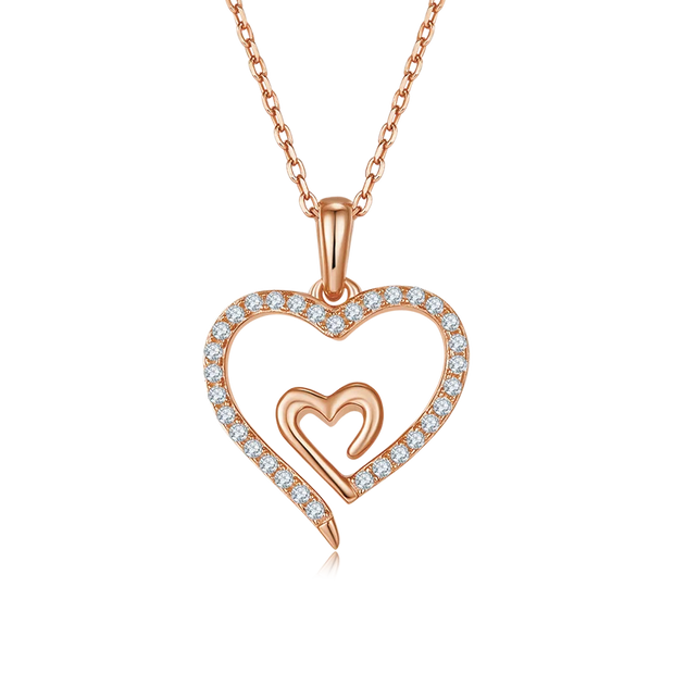 GEM'S BALLET Love Forever Heart Moissanite Necklace 925 Sterling Silver Heart to Heart Delicate Wedding Necklace for Women