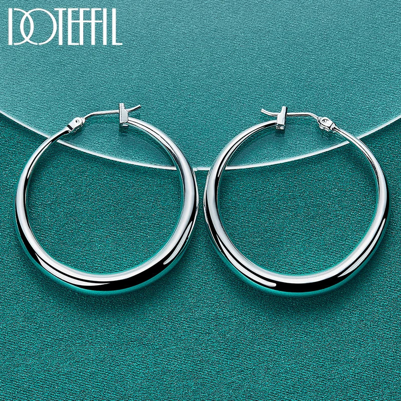 DOTEFFIL 925 Sterling Silver 36mm Smooth Hoop Earrings – Timeless Elegance