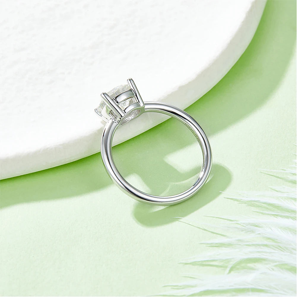 Emerald Cut Moissanite Ring in 925 Sterling Silver with 18K White Gold Plated