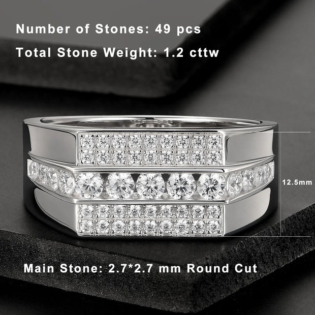Newshe Full Moissanite Wedding Band for Men 925 Sterling Silver Engagement Rings Pave Brilliant Round Eternity Promise Ring