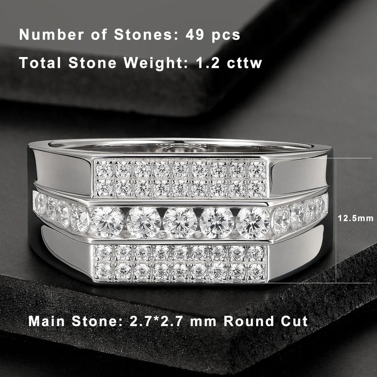 Newshe Full Moissanite Wedding Band for Men 925 Sterling Silver Engagement Rings Pave Brilliant Round Eternity Promise Ring