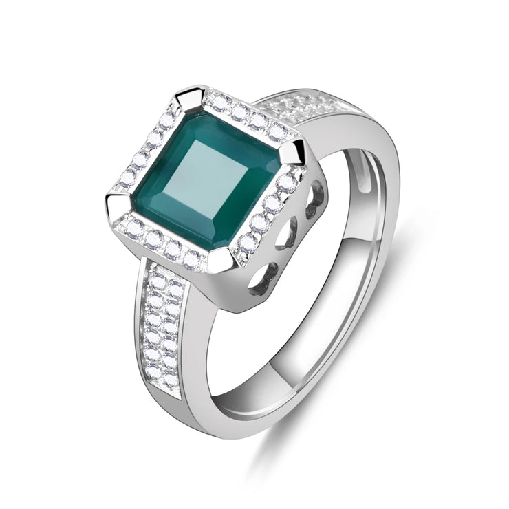 GEM'S BALLET Art Deco Onyx Ring with 2.2Ct Natural Green Agate – Vintage Elegance