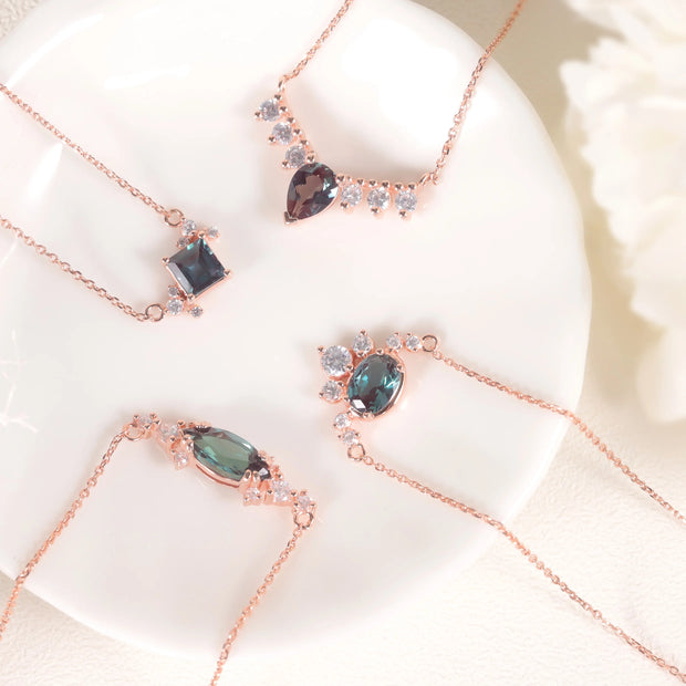 GEM'S BALLET Square 5x5mm Color Change Lab Alexandrite Rose Gold Plated 925 Sterling Silver June Birthstone Pendant Necklace