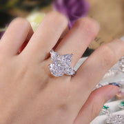 GEM'S BALLET Pear Shape Diamond-fire CZ Cluster Engagement Ring – Elegant Three-Stone Design