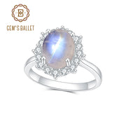 GEM'S BALLET Oval Natural Milky Blue Moonstone Gemstone Ring – Elegant & Timeless