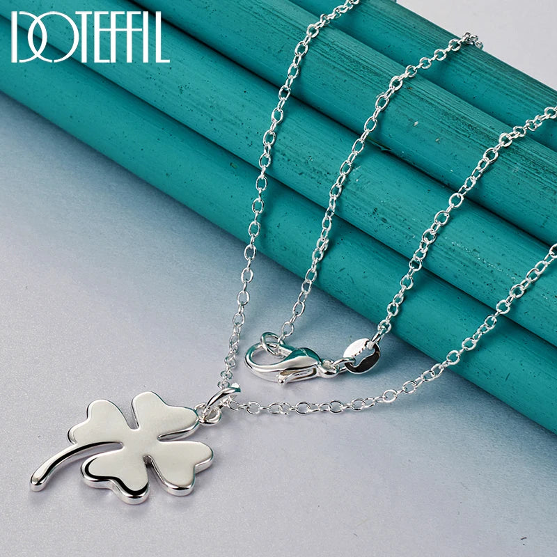 DOTEFFIL 925 Sterling Silver Four-Leaf Clover Pendant Necklace 16-30 Inch Chain For Woman Fashion Wedding Charm Jewelry