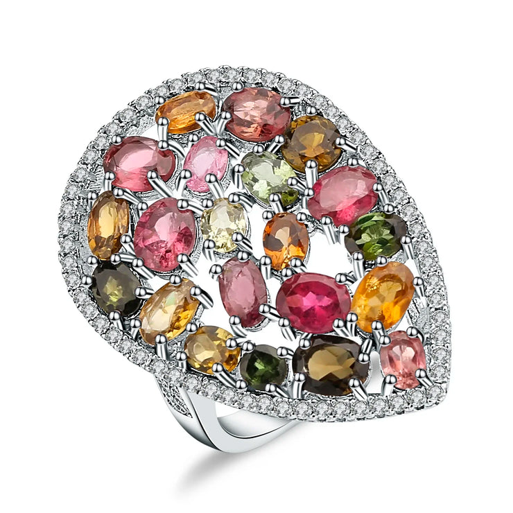 GEM'S BALLET 5.21Ct Colorful Natural Tourmaline Gemstone Ring Solid 925 Sterling Silver Gemstone Fashion Jewelry For Women