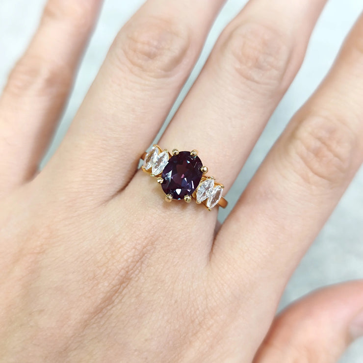 14K Gold Plated Sterling Silver Alexandrite Ring – A Dazzling Color-Changing Beauty