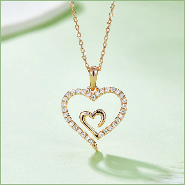 GEM'S BALLET Love Forever Heart Moissanite Necklace 925 Sterling Silver Heart to Heart Delicate Wedding Necklace for Women