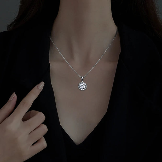 GRA Certified 2ct Moissanite Round Pendant Necklace