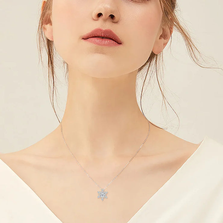 RAPRGOLD Round Cut Moissanite Snowflake Pendant Necklaces for Women Solid 925 Sterling Silver Chains Wedding Jewelry Gift collar