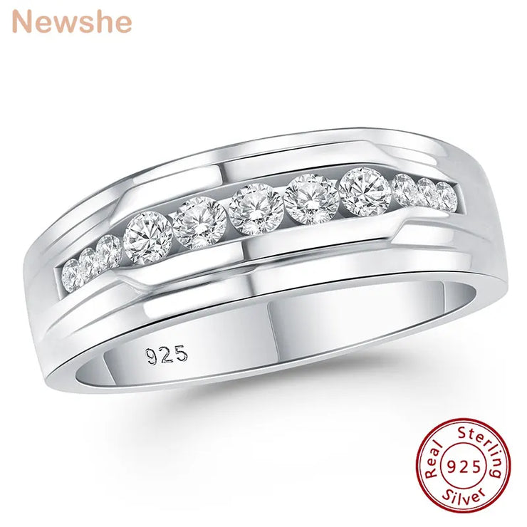 Newshe Full Moissanite Wedding Band for Men 925 Sterling Silver Engagement Rings Pave Round Eternity Promise Ring Size 8-12