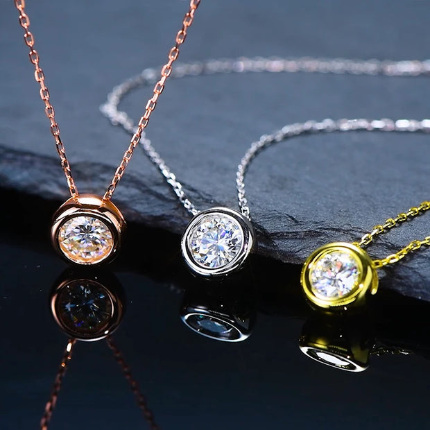 RAPRGOLD 925 Sterling Silver Ladies Necklaces 6.5mm/8mm/9mm Round Moissanite Pendant Necklace for Fine Fashion Jewelry Gifts