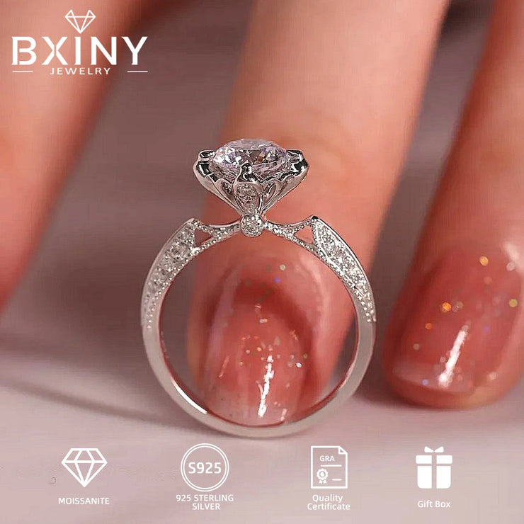 BXINY Luxury 1Carat Moissanite Ring 100% S925 Silver D Color