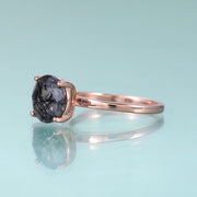 GEM'S BALLET 925 Sterling Silver Gemstone Ring Round Black Rutilated Quartz Four Prong Solitaire Engagement Rings Gift For Her