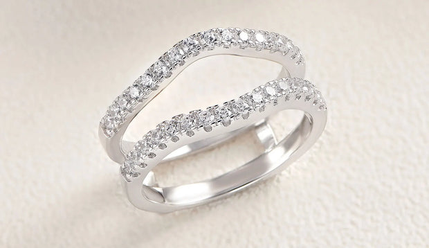 Newshe 2 Pieces 925 Sterling Silver Engagement Ring Enhancer Wedding Band for Women Pear Cut AAAAA Zircon Jewelry Size 4-13