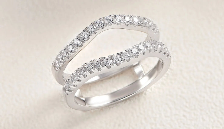 Newshe 2 Pieces 925 Sterling Silver Engagement Ring Enhancer Wedding Band for Women Pear Cut AAAAA Zircon Jewelry Size 4-13