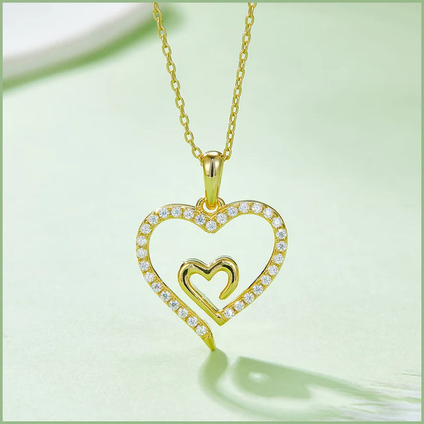 GEM'S BALLET Love Forever Heart Moissanite Necklace 925 Sterling Silver Heart to Heart Delicate Wedding Necklace for Women