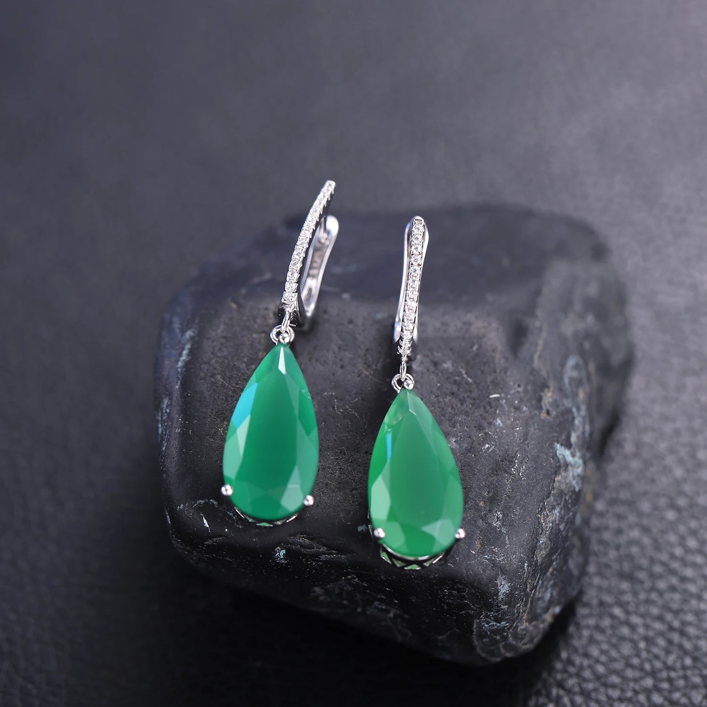 Gems Ballet 10.82ct 10x20mm Natural Green Agate Drop Earrings Fine Jewelry Solid 925 Sterling Silver Gorgeous Earrings For Women