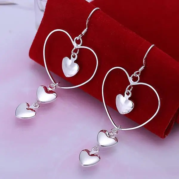 Hot Valentine's Day Gifts 925 Sterling Silver romantic love heart long Earrings for Women fashion party wedding Jewelry