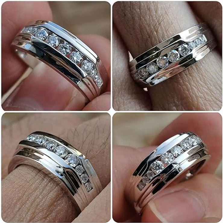 Newshe Full Moissanite Wedding Band for Men 925 Sterling Silver Engagement Rings Pave Round Eternity Promise Ring Size 8-12
