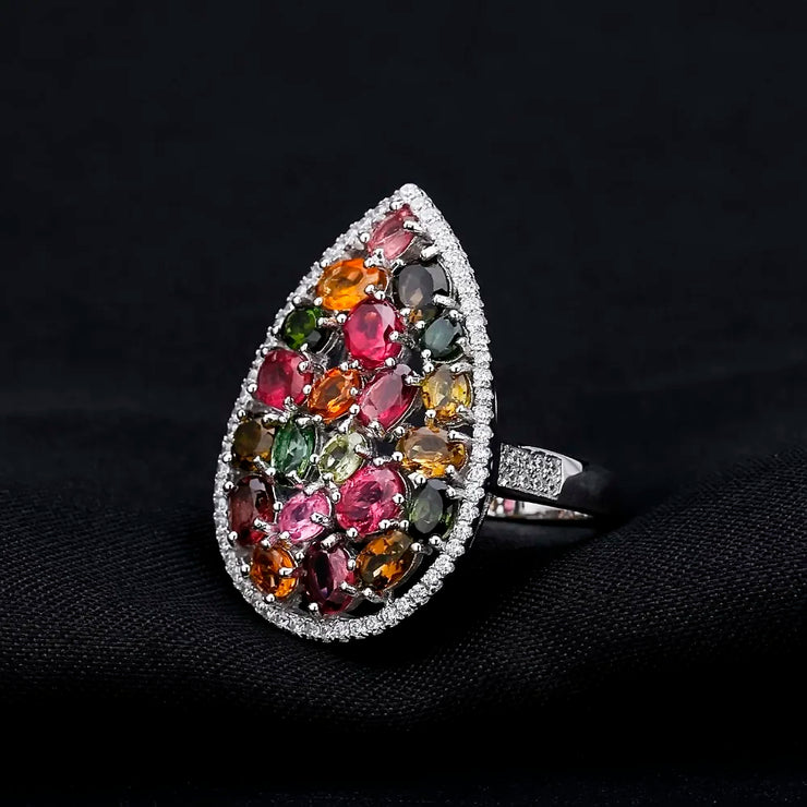 GEM'S BALLET 5.21Ct Colorful Natural Tourmaline Gemstone Ring Solid 925 Sterling Silver Gemstone Fashion Jewelry For Women