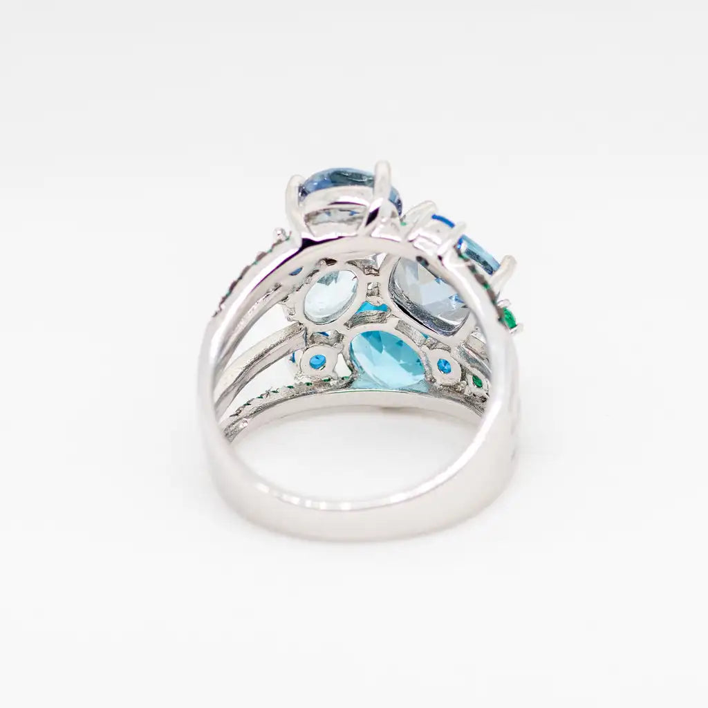 GEM'S BALLET Natural Mystic Quartz Topaz Statement Ring