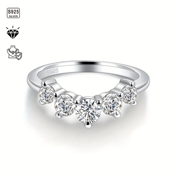 1pc S925 Silver with 1.7ct Moissanite 5-Star Unisex Eternity Ring, Moissanite Gemstone Jewelry | Gifts for Mother | Gifts for He