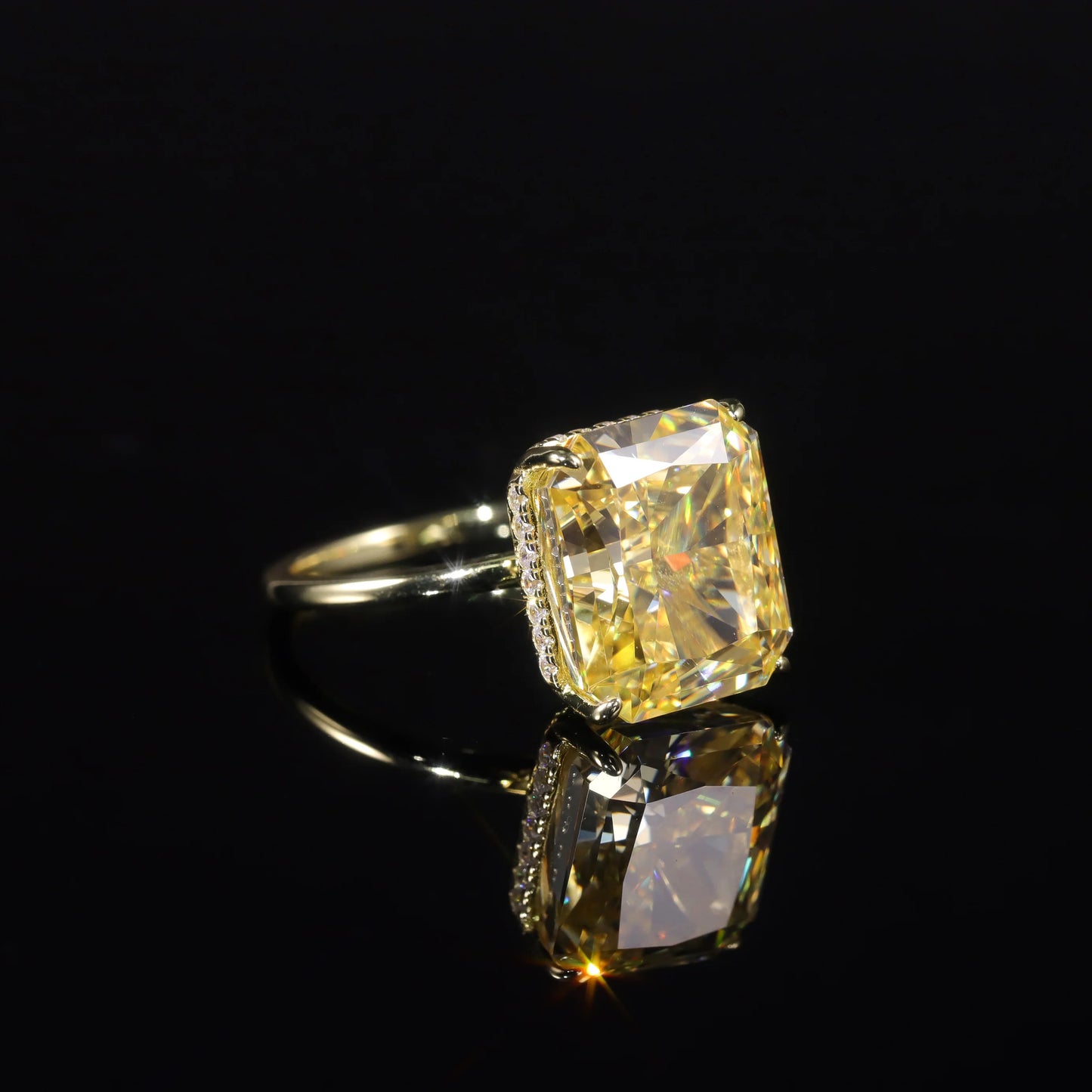 GEM'S BALLET Diamond-fire CZ- Fancy Light Yellow Engagement Rings in 925 Sterling Silver Handmade Cocktail Ring Gift For Her