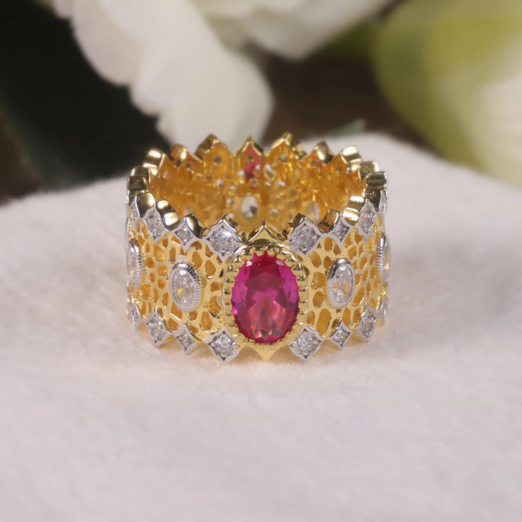 GEM'S BALLET Lab-Created Ruby Engagement Ring – Vintage Art Deco Elegance