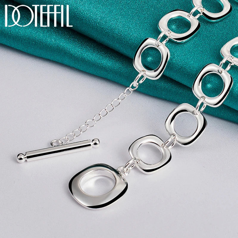 925 Sterling Silver Square Round Chain Necklace