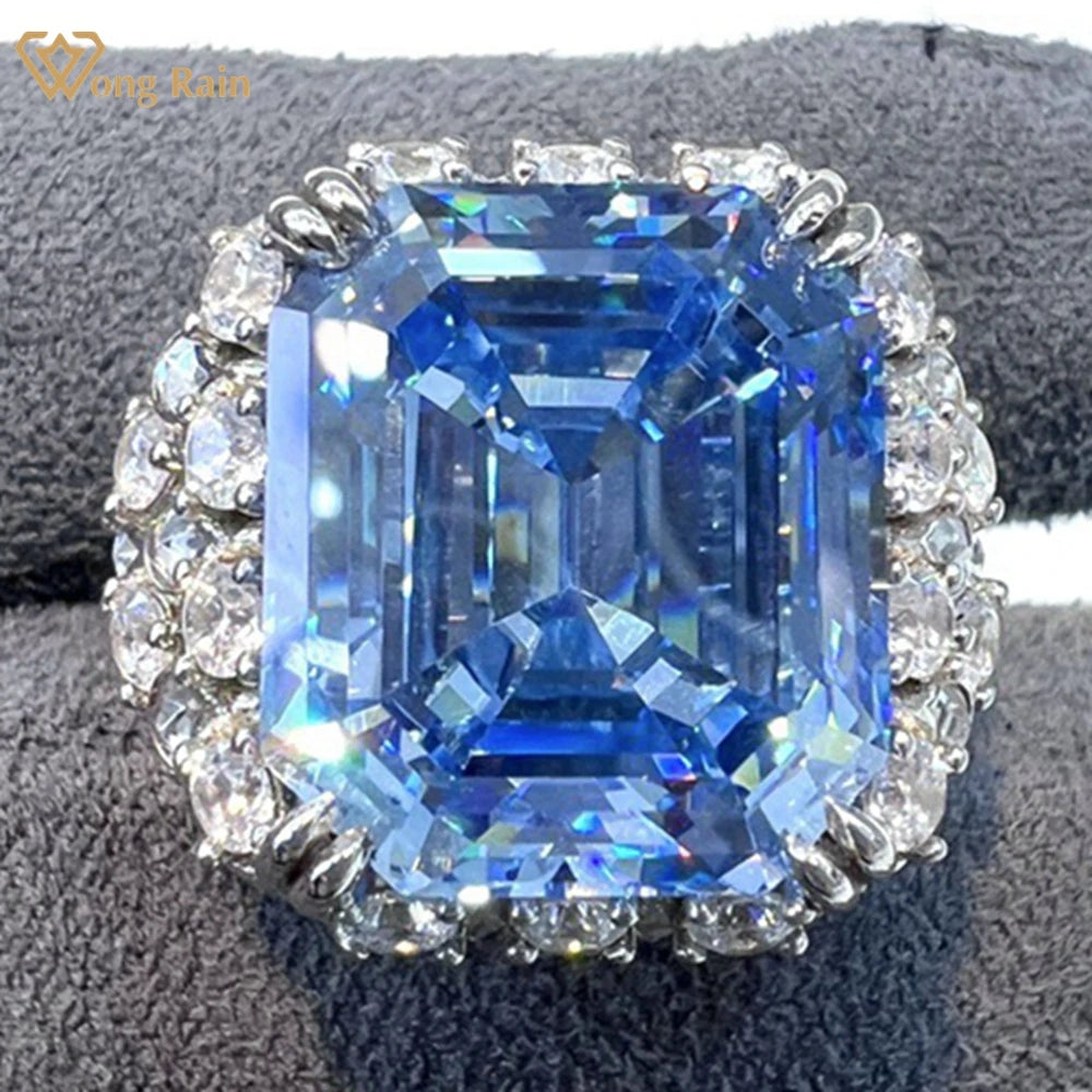 Wong Rain 14x16mm Emerald Cut Aquamarine Ring