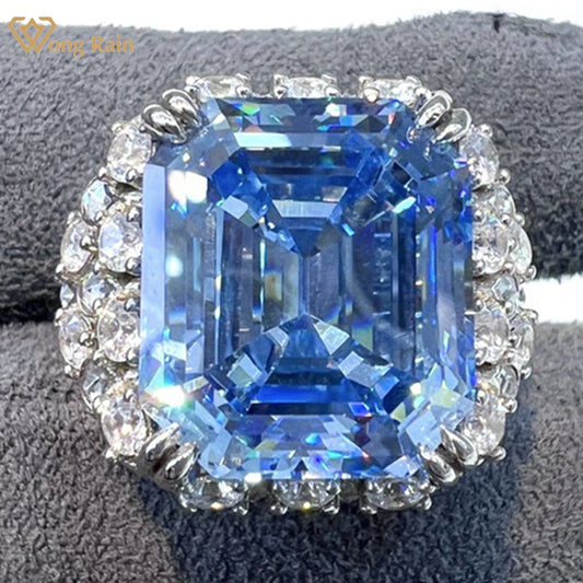 Wong Rain 14x16mm Emerald Cut Aquamarine Ring