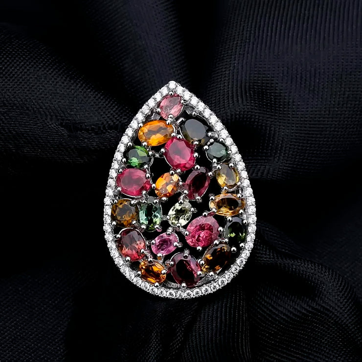 GEM'S BALLET 5.21Ct Colorful Natural Tourmaline Gemstone Ring Solid 925 Sterling Silver Gemstone Fashion Jewelry For Women