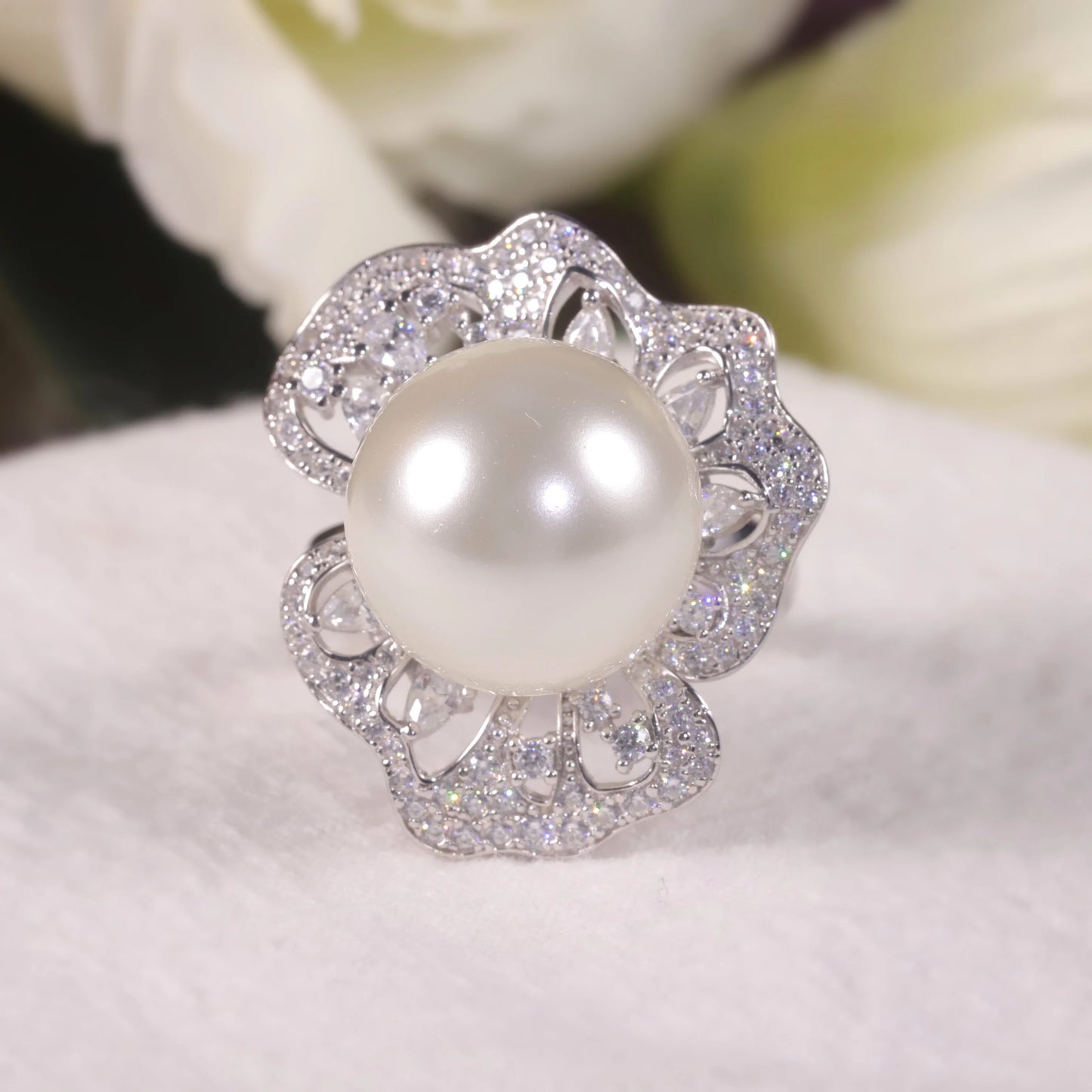 GEM'S BALLET Art deco Fresh Water Pearl  Engagement Ring 925 Sterling Silver Vintage Baguette Gatsby Wedding Ring Gift For Her