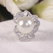 GEM'S BALLET Art Deco Freshwater Pearl Engagement Ring – Vintage Elegance
