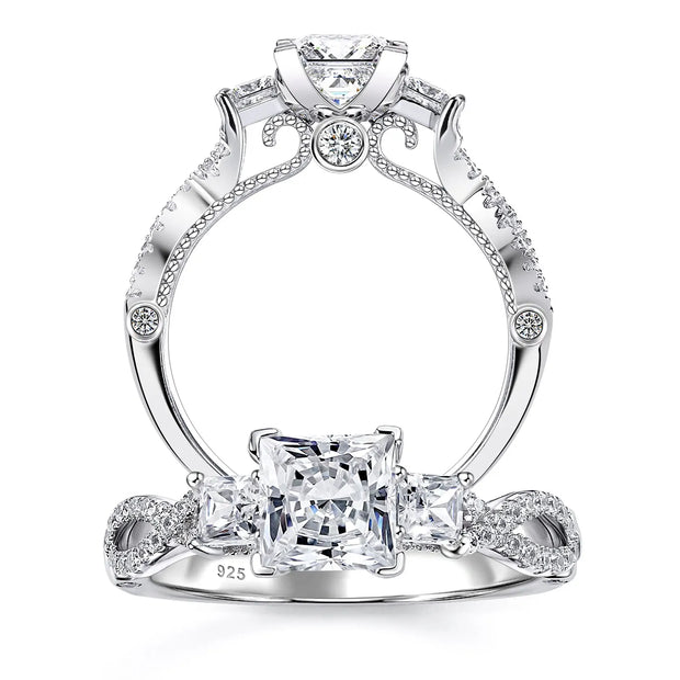 Newshe Genuine 925 Sterling Silver Three Princess Cut AAAAA CZ Infinite Engagement Rings for Women Fine Wedding Jewelry