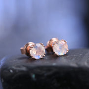 GEM'S BALLET June Birthstone 6mm Milky Blue Moonstone Classic Studs Earrings in 925 Sterling Silver Women Rose Gold Earrings