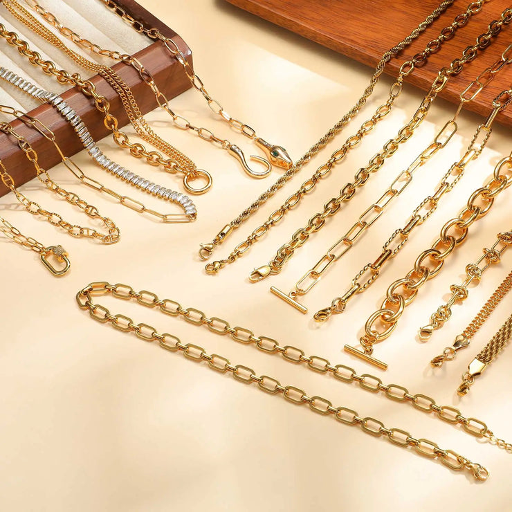 Chunky Paperclip Chain Necklace For Women, Stainless Steel 14k G0ld Plated