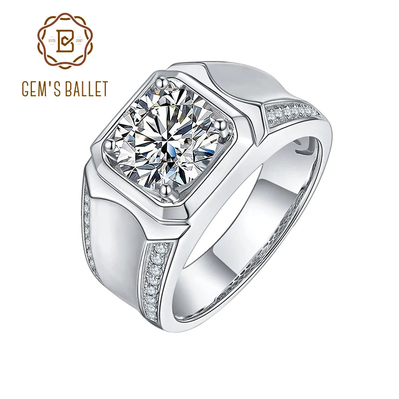 GEM'S BALLET Luxury 925 Sterling Silver Moissanite Rings – Modern Elegance for Men