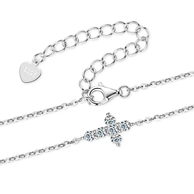 RAPRGOLD Round Cut  Moissanite Bracelet for Women 925 Sterling Silver Cross Charm Bracelets Chain Wedding Fine Jewelry pulseras